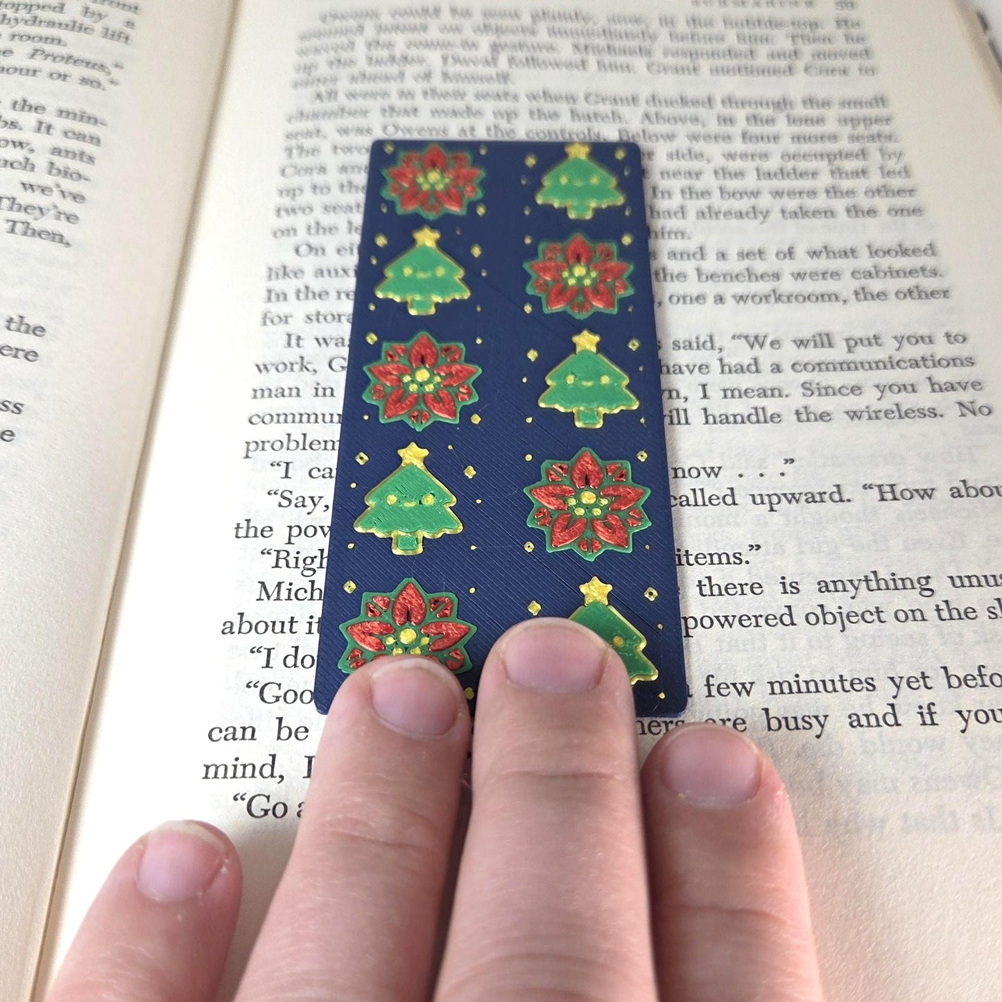 Christmas Tree & Poinsettia Holiday Bookmark
